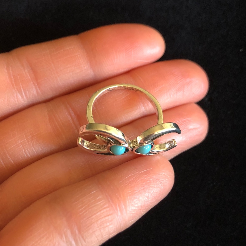 Silver Tone and Blue Crescent Moon Ring - Picture 5 of 8